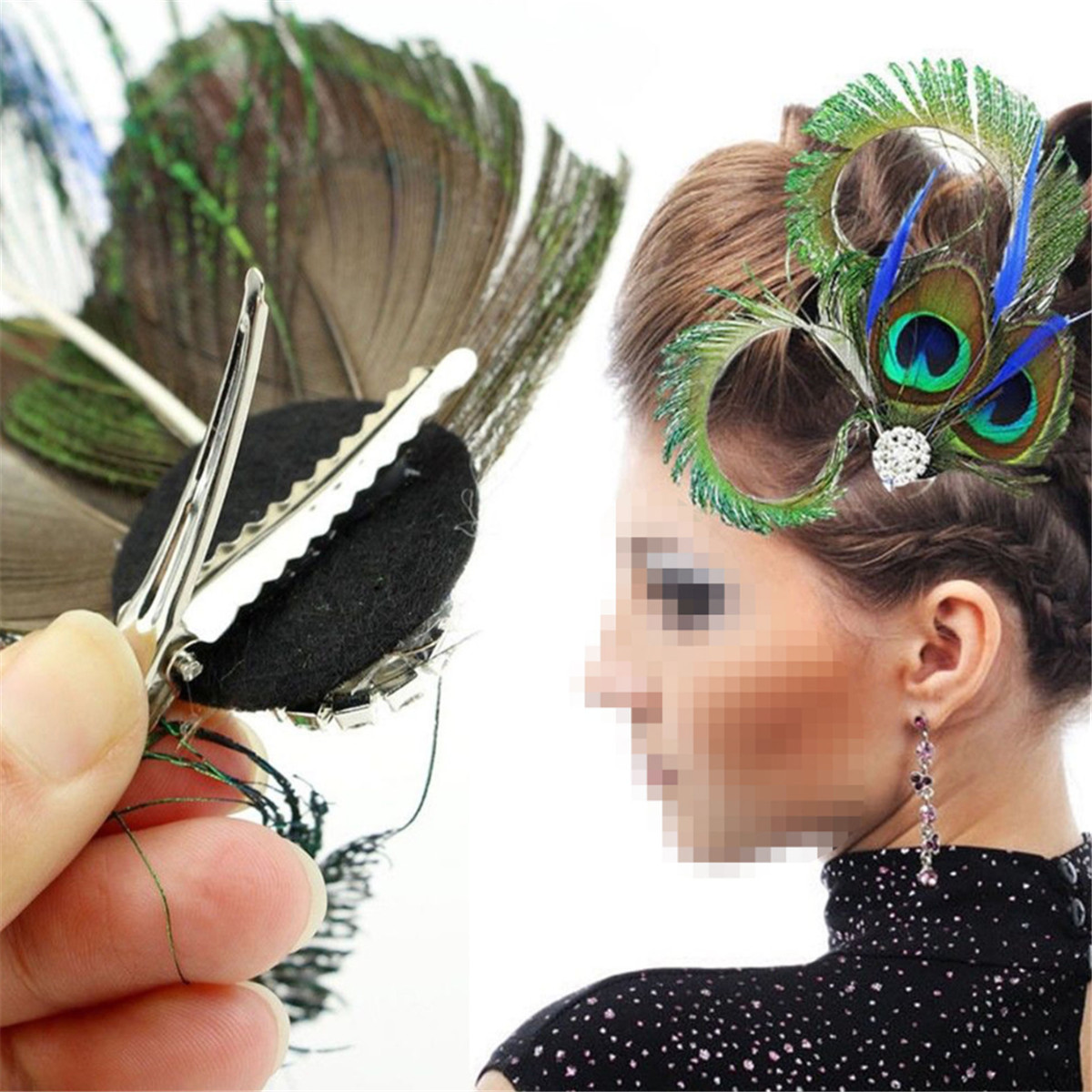 Peacock Feather Fascinator Hair Clip Wedding Gatsby Party Vintage