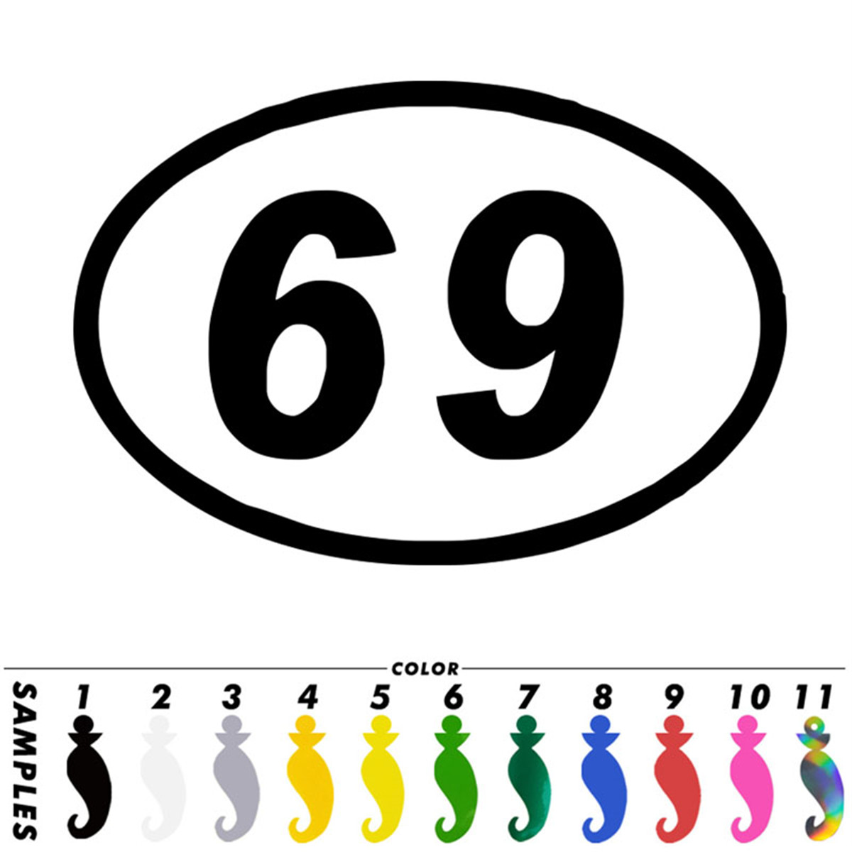 69 Sixty Nine Number Funny Oval Bumper Wall Stickers Car Vehicle Vinyl ...