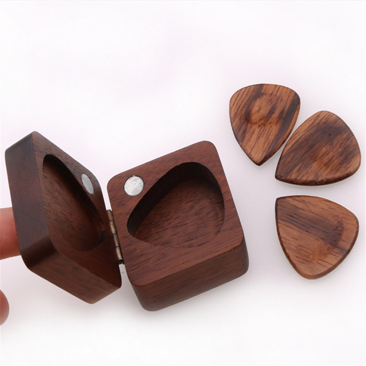 Walnut Wooden Guitar Pick Box Plectrum Holder Case Guitar Lover Musical