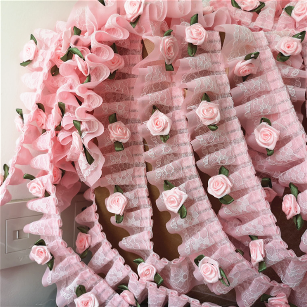 1m Pink Rose Flower Ruffle Lace Trim Chiffon Pleated Ribbon Crafts 5cm Width 6168447682235 Ebay 3373