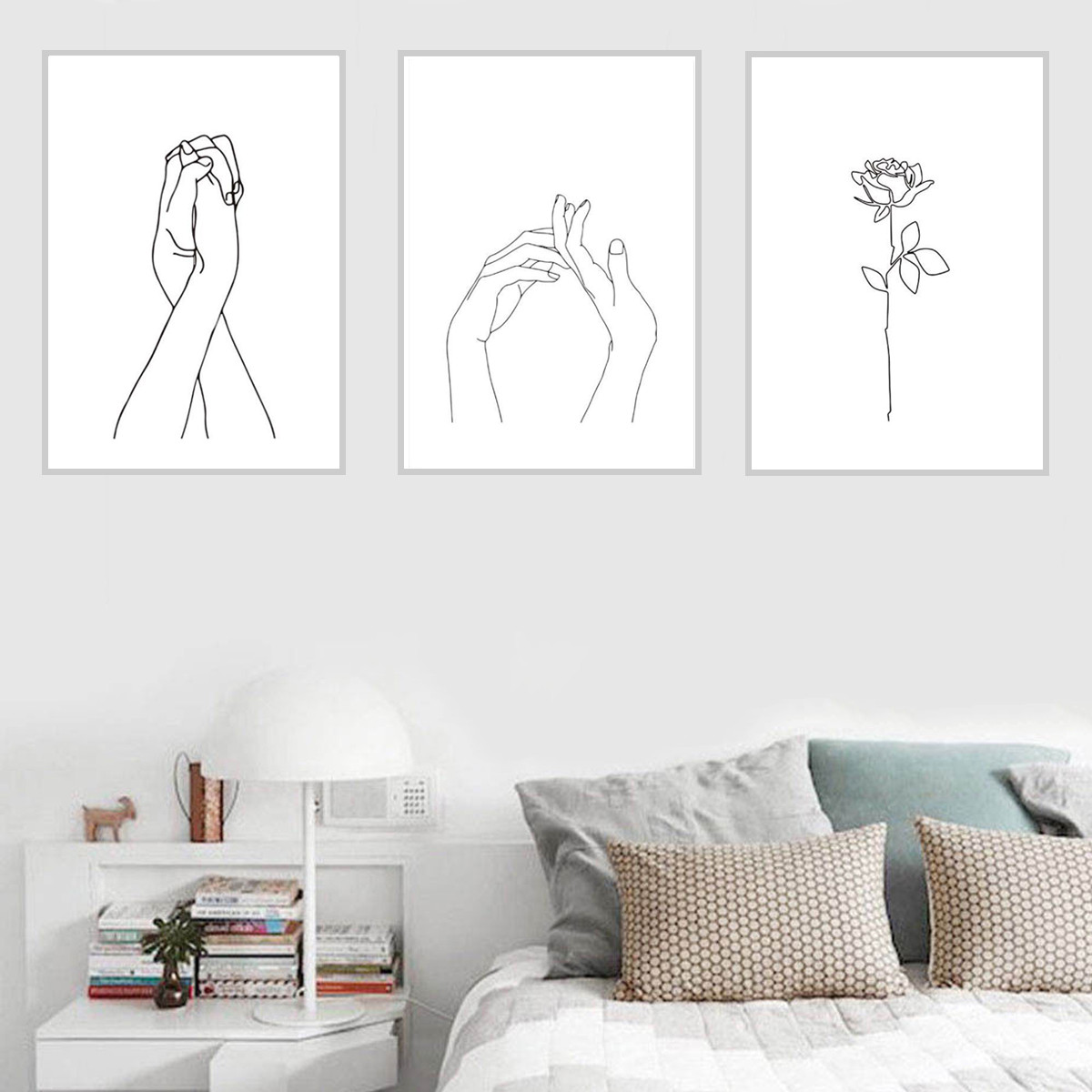 Nordic Simplified Flower Hands Drawing Canvas Painting Wall Picture Home Decor