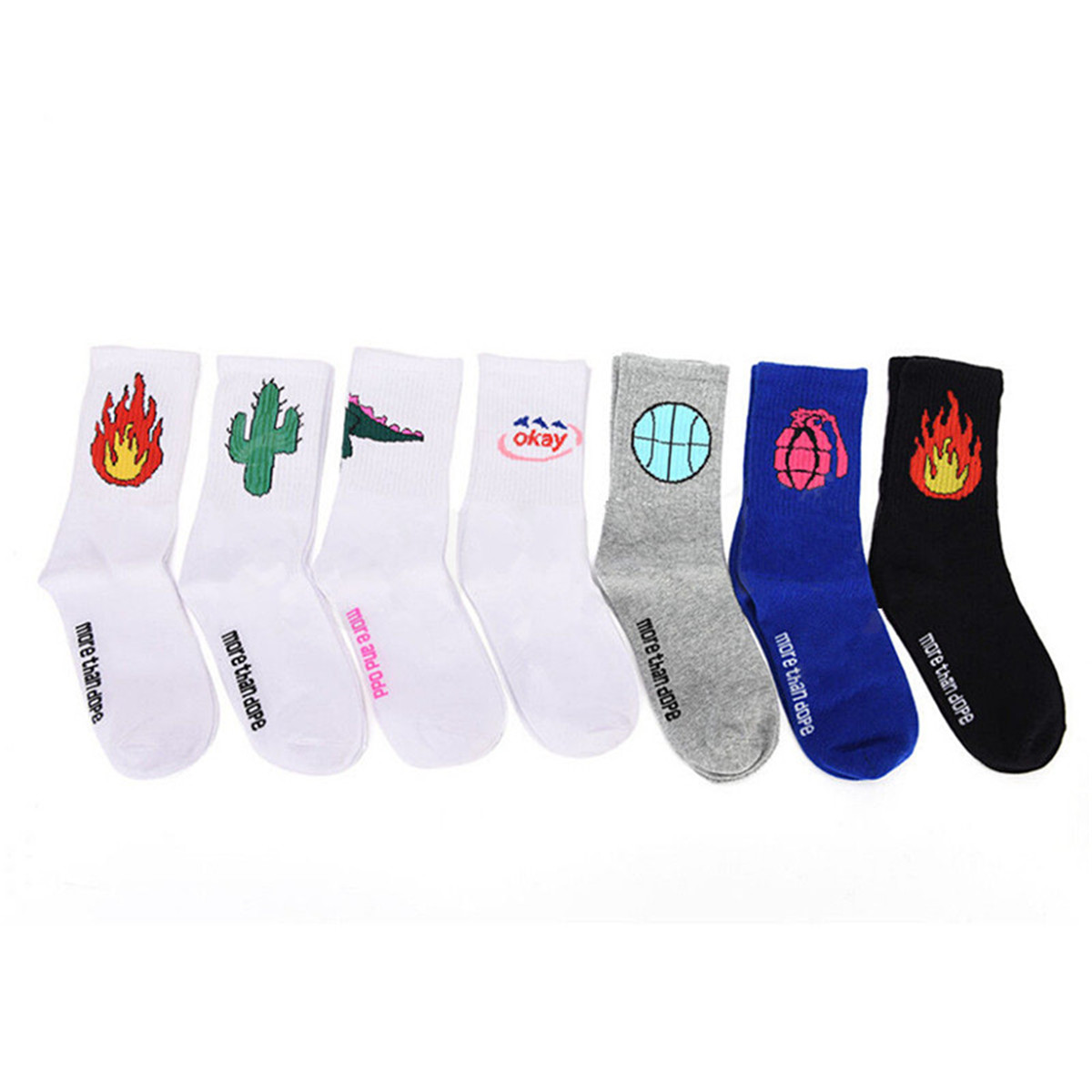 1 Pair Cotton Patterned Design Flame Bomb Baseball Cool Socks HipHop