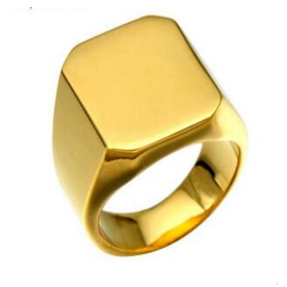 Fashion Mens Gold Stainless Steel Ring Tone High Polished Signet Solid Gold Stainless Steel Signet Ring