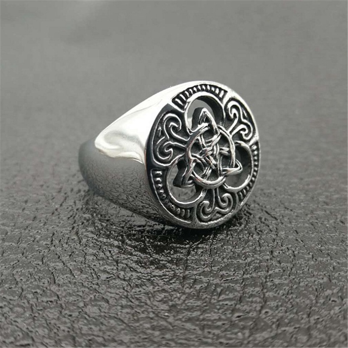 Men Stainless Steel Ring Round Celtic Knot Signet Rings US Size 7-15 ...