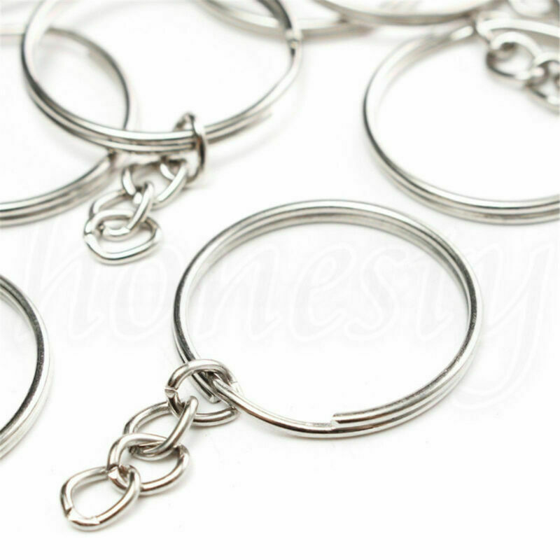 50pcs DIY 25mm Polished Silver Keyring Keychain Split Ring Short Chain