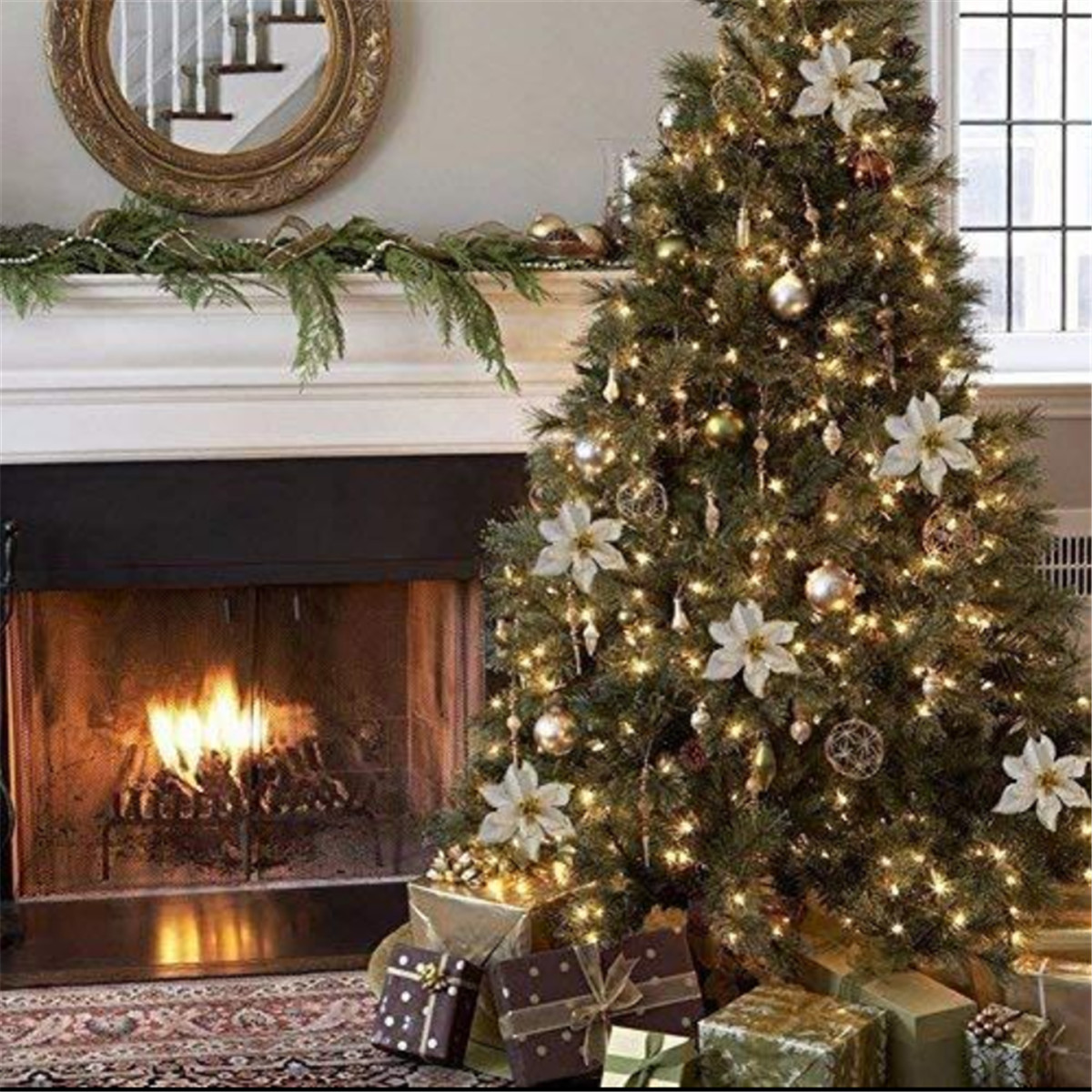 Christmas Tree Poinsettia Christmas Tree Decorations 24Pc Glitter Poinsettia