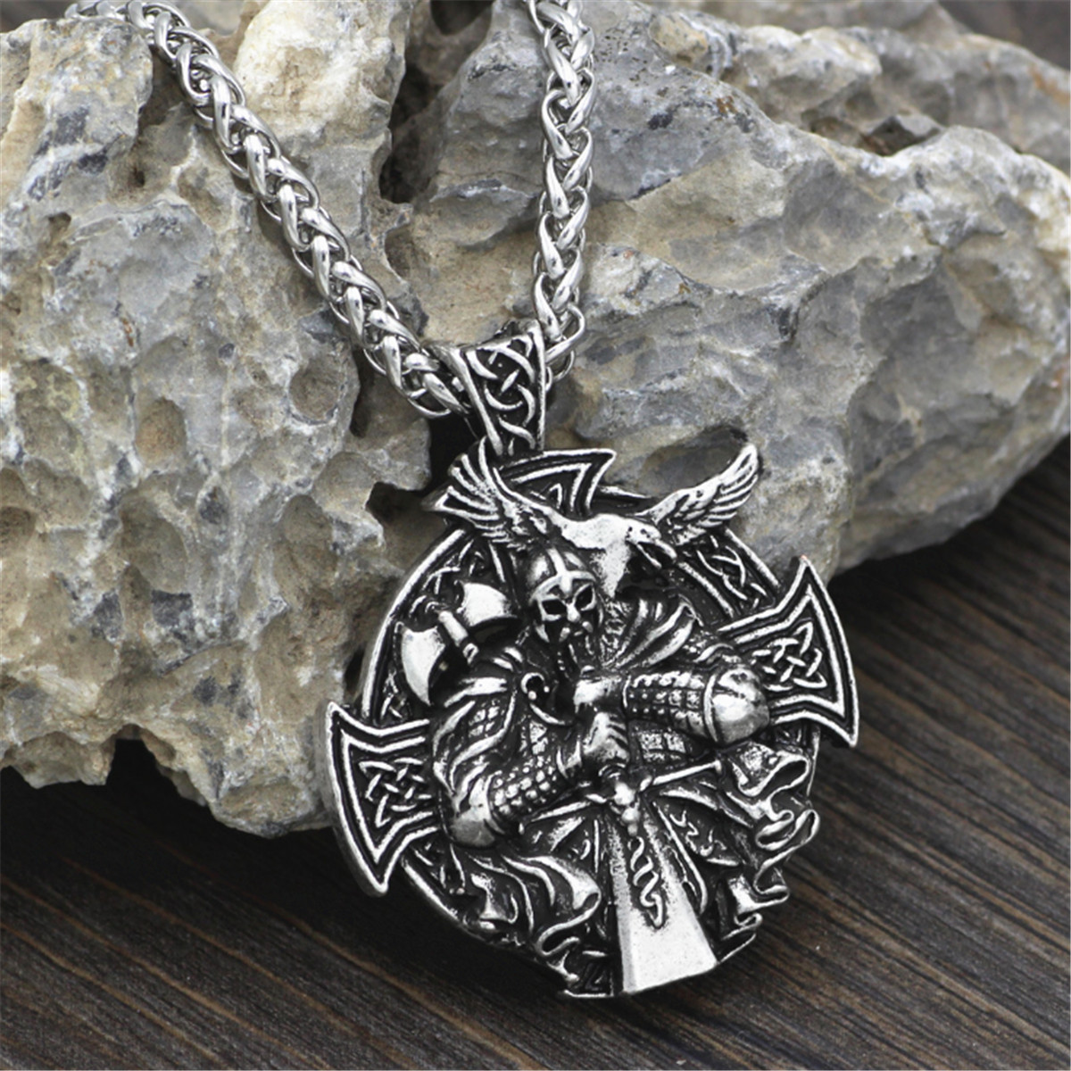 Norse Vikings Odin's Ravens Cross Pendant Necklace Men ...