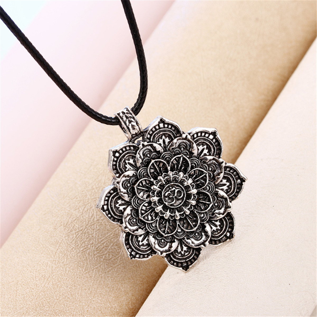 Cut out lotus Buddhist gift Yoga jewelry necklace Big Sterling Silver lotus flower pendant