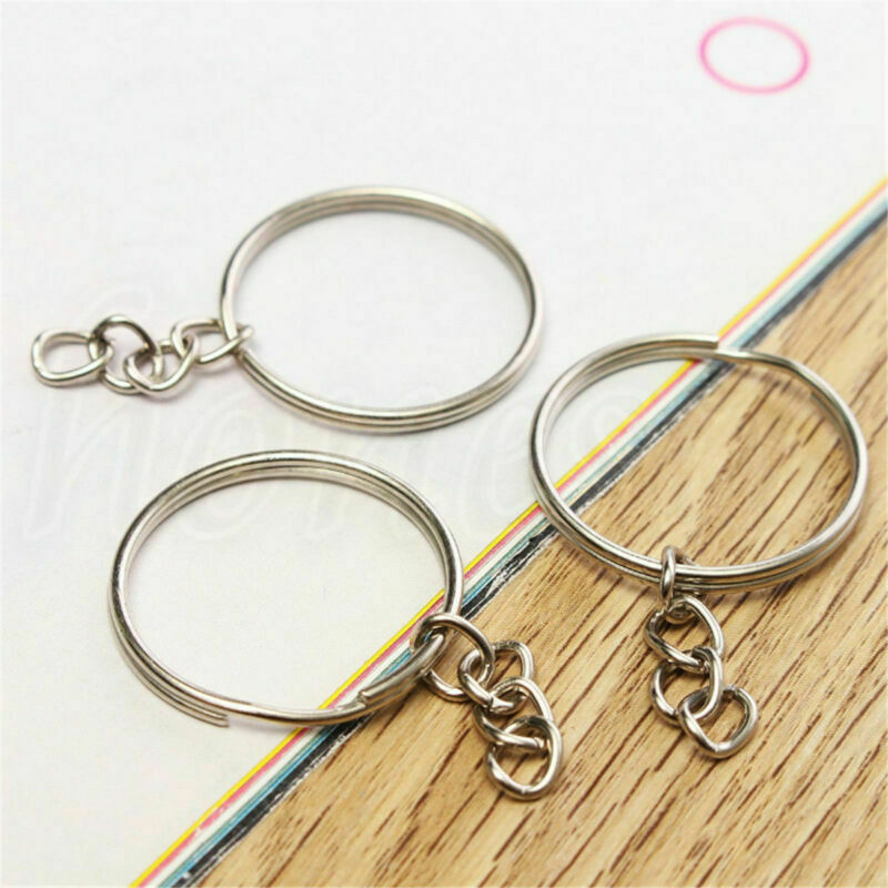 50pcs DIY 25mm Polished Silver Keyring Keychain Split Ring Short Chain Key Rings