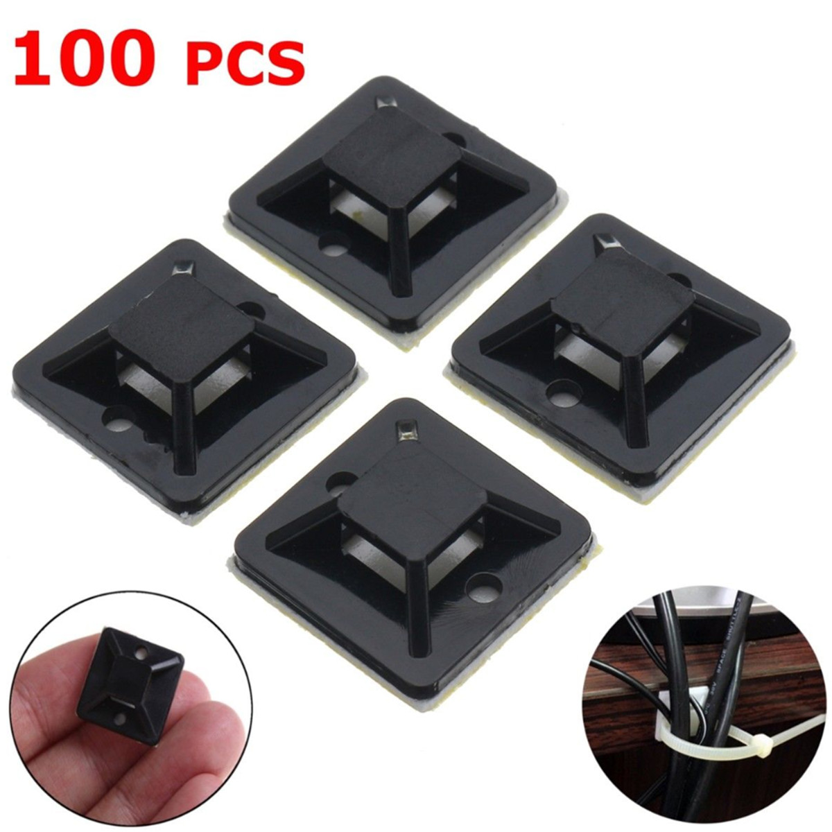 Chic 100pcs Zip Tie Car Cable Wire Removable Self Adhesive Wall Holder Mount