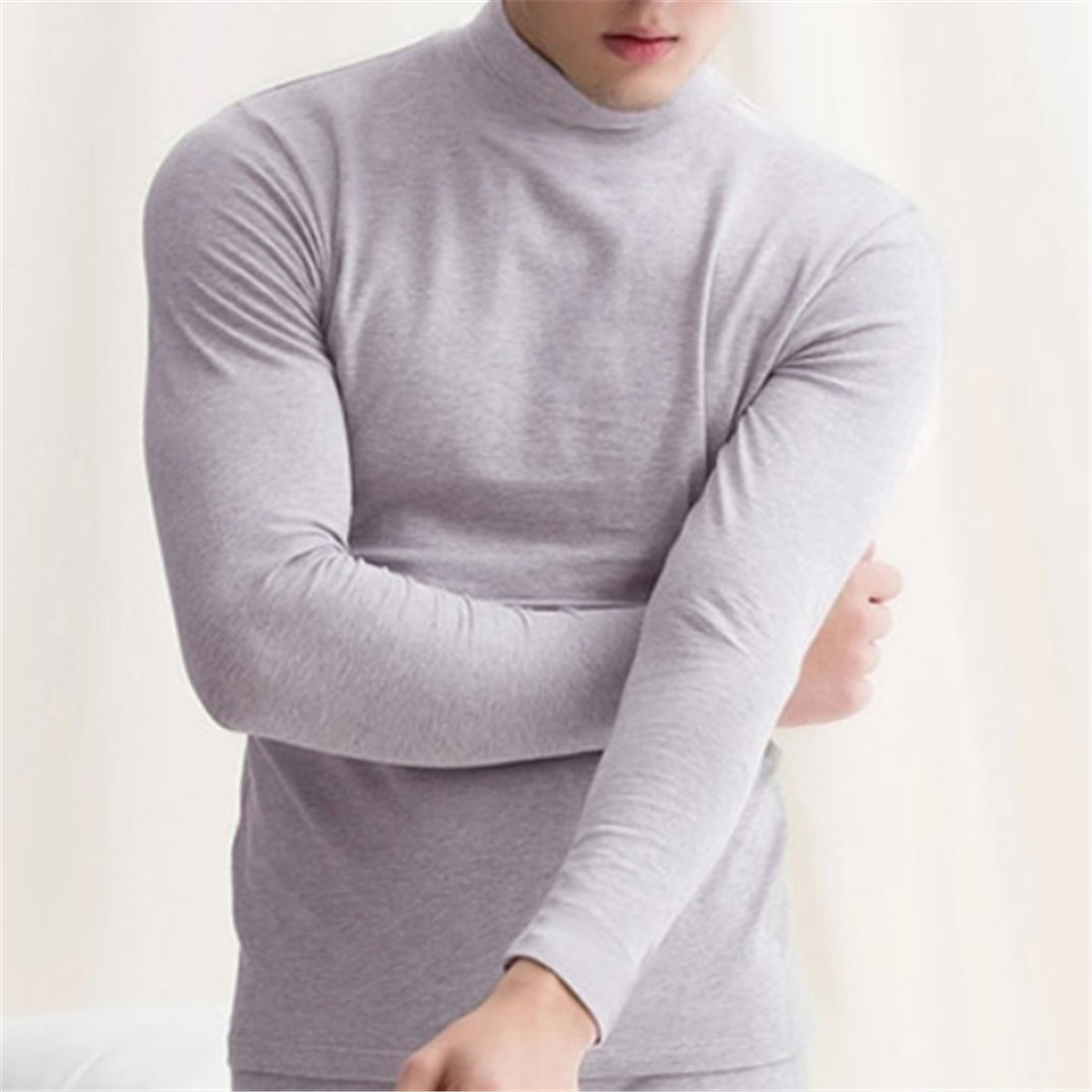 Men's Warm T-shirt Long Sleeve Turtleneck Jumper Undershirt High Neck ...