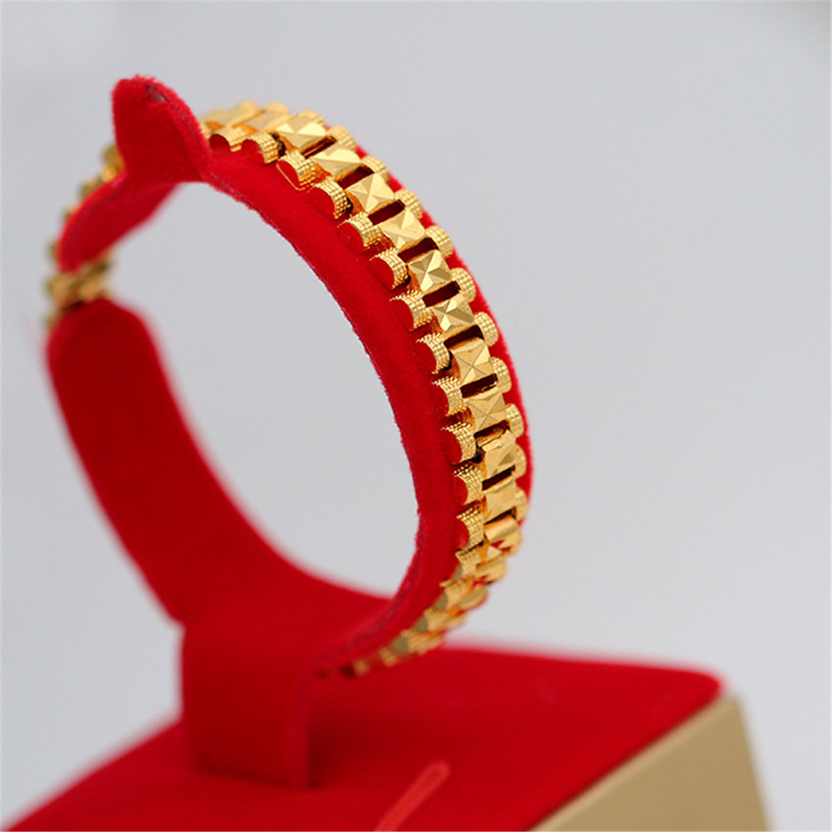 Chunky Link Chain Bracelet 24K Gold Plated Cuff Bangle Wristband