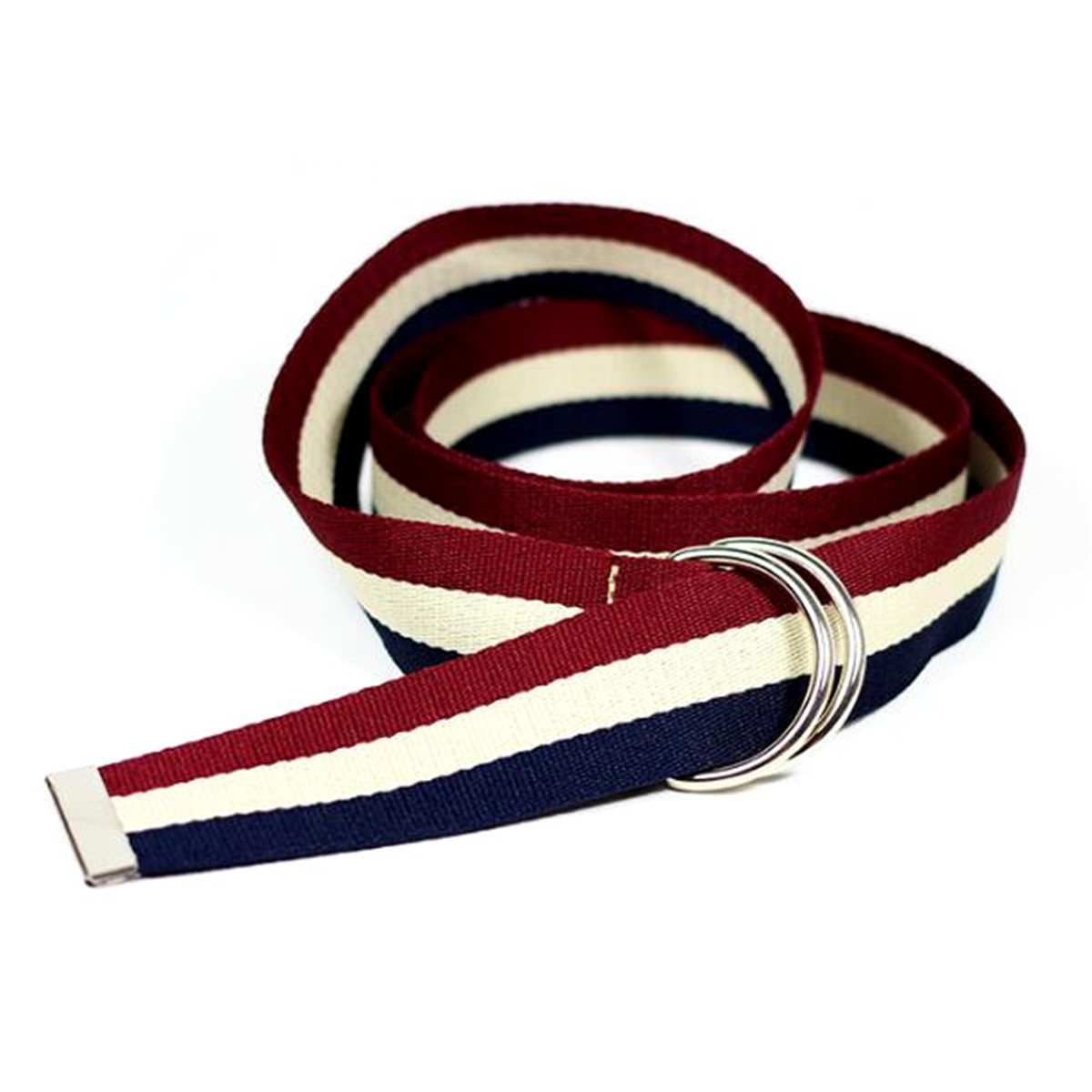 Women Canvas Belts Double D-Ring Buckle Adjustable Striped Belt ...