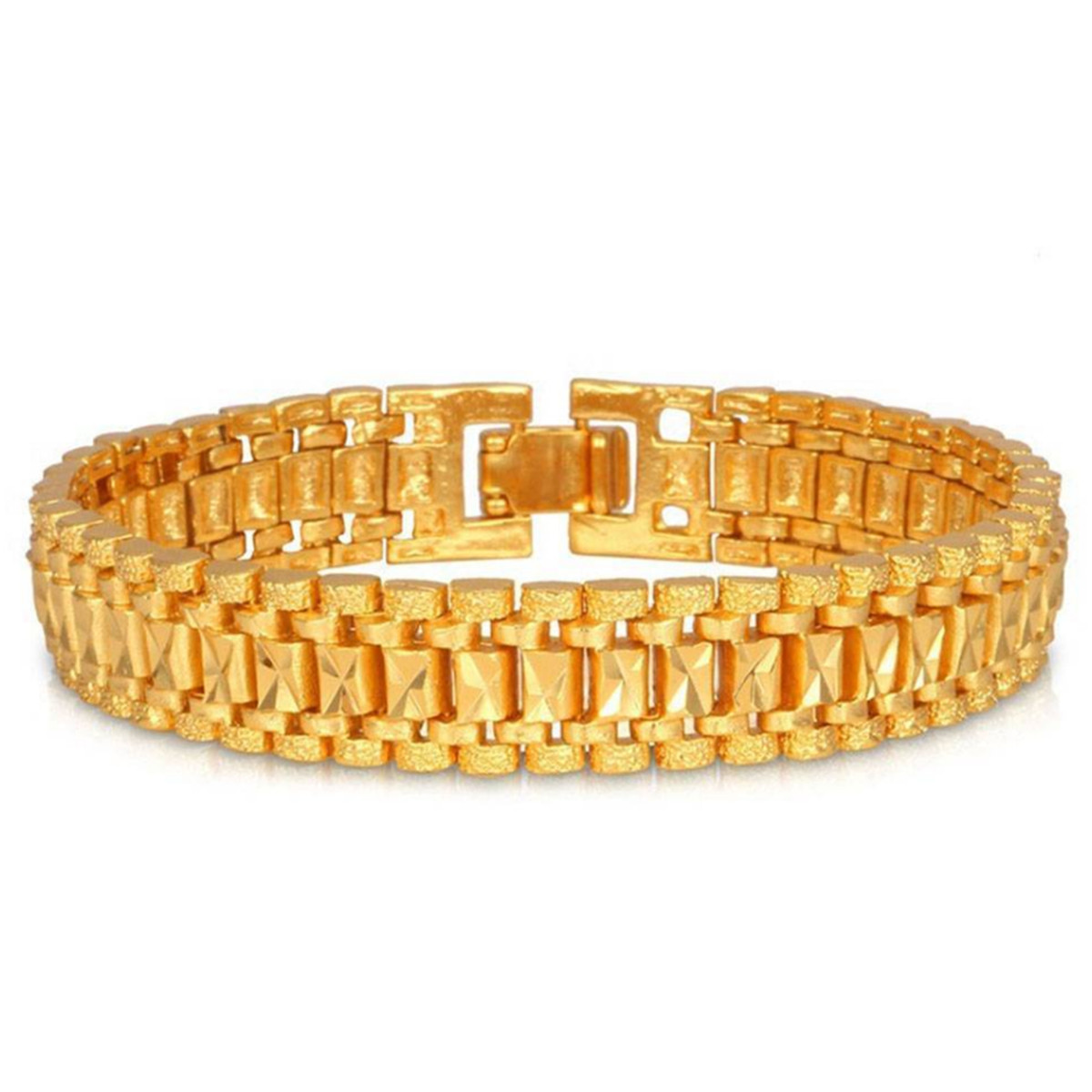 Chunky Link Chain Bracelet 24K Gold Plated Cuff Bangle Wristband ...