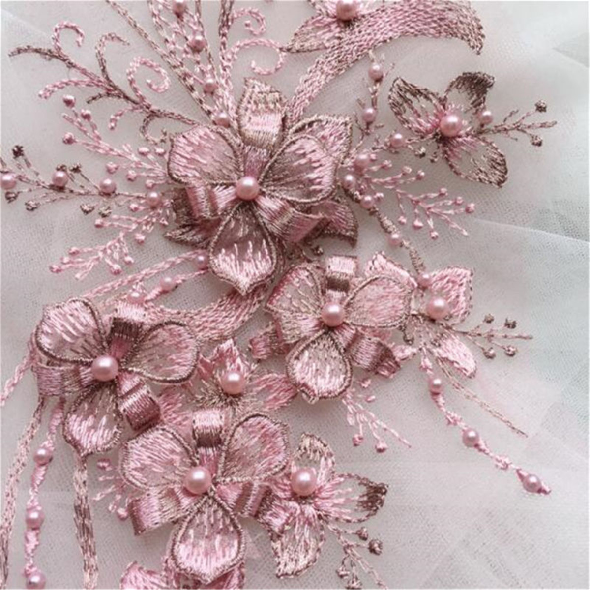 3D Trims Motif Embroidery Lace Flower Bridal Applique Tulle DIY Wedding